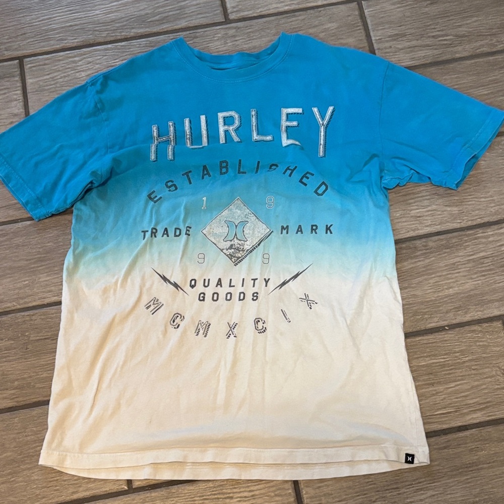 Hurley Teal and Cream Gradient Men's Tee